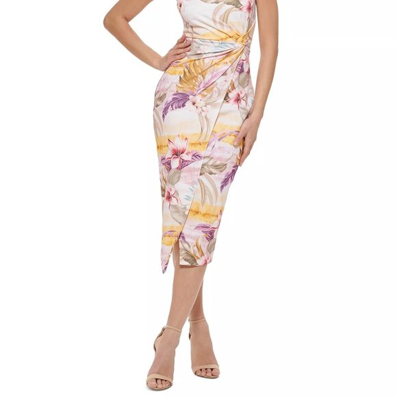 GUESS Printed Knot-Detail Midi Dress White Multi - Picture 4 of 4